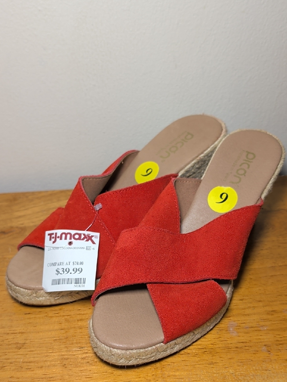 Picon Red Suede Espadrille Wedge Sandals Summer Party NEW Women's Size 9